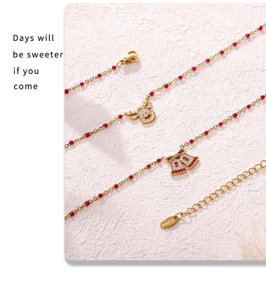 Mi Duo Duo Christmas Bell Reindeer Zircon Necklace - Stainless Steel Romantic Gift