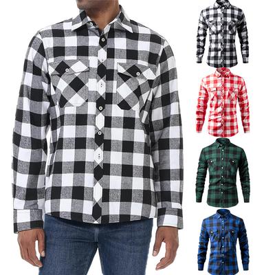 Camisa a Cuadros de Manga Larga para Hombre Cuello Campana Bolsillo en el Pecho Múltiples Colores Cuadros