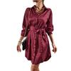 Elegant Women Long Sleeve Lace Up Dress Single Breasted Lapel Neck Autumn