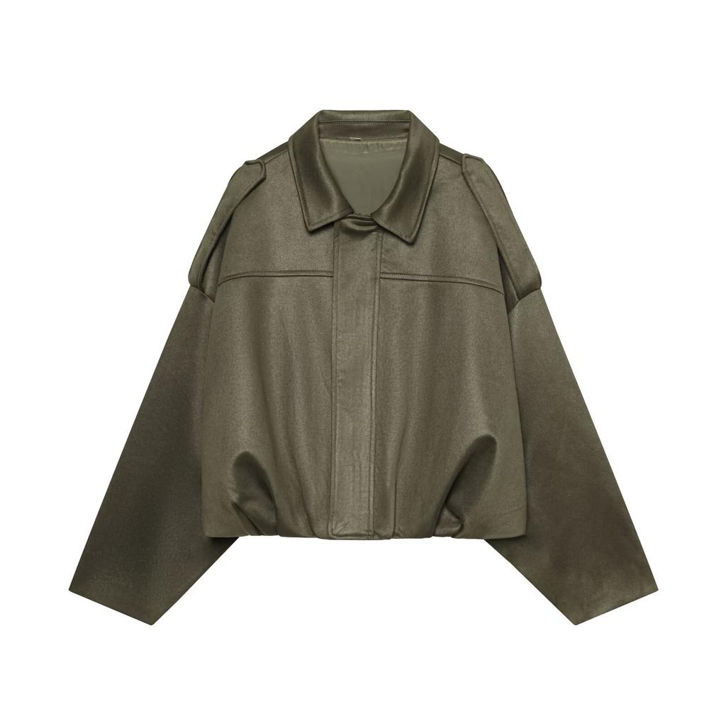 Damen Olivgrüne Cropped Jacke mit Revers, Mehrere Farben Verfügbar