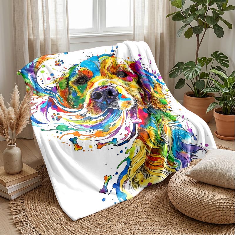 Vibrant Bulldog Art Theme Blanket Lightweight Warm Flannel Blanket Decorative Throw Blanket for Home Decoration