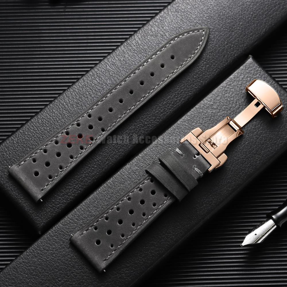 Quick Release Vintage Leather Watch Strap Stitching Cowhide Band for Omega 18/19/20/21/22/24mm Deployment Clasp Wrist Bracelet