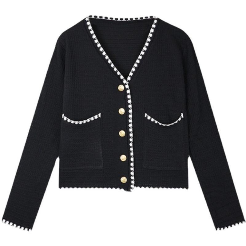 Thin Jacket Women's Small Fragrance Style High Waist Slim Fit Short Style Single Breasted Ice Silk Knitted Cardigan Top