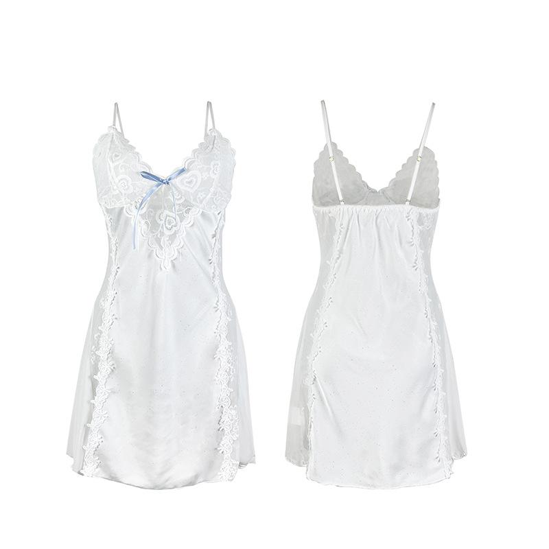 Sexy V-Neck Low-Cut Mesh Nightgown Side Lace Sheer Summer Cami Loungewear 906 Seductive Breathable Sleepwear Perfect for Hot Days