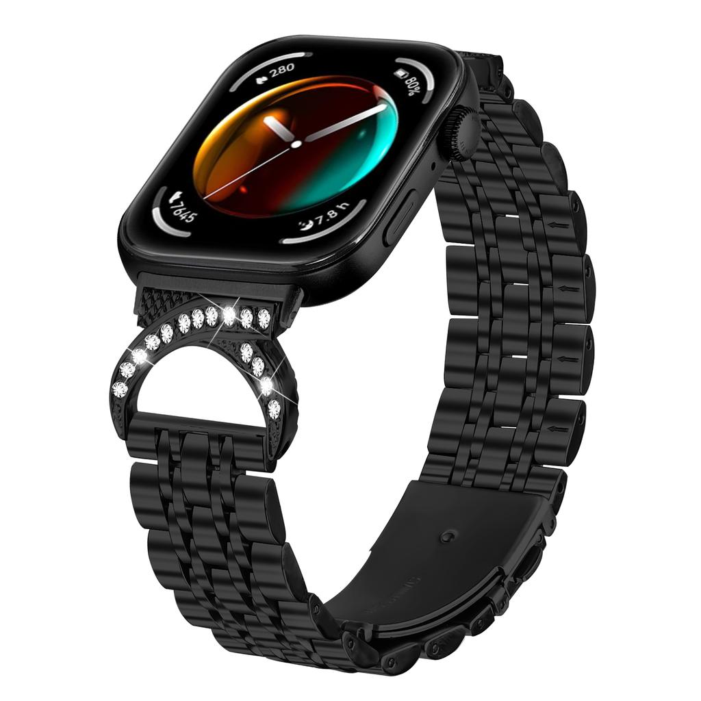 Watch Strap for Huawei Watch Fit 4 Pro/Fit 4/Fit 3 Seven Bead Stainless Steel Band with Rhinestone Ox Horn Style Connector