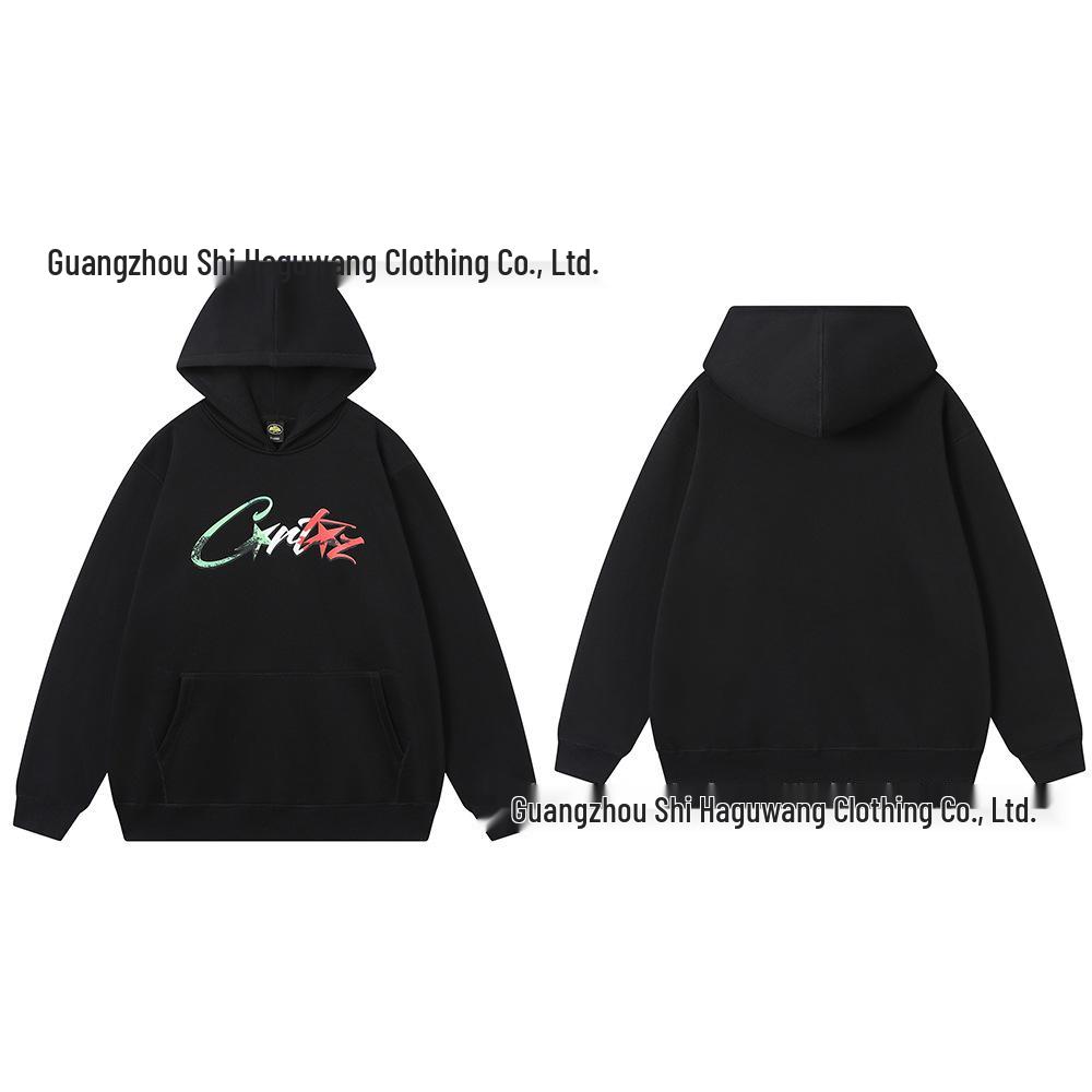 Cross-border CORT Demon Island Letter Print Unisex Plus Velvet Hooded Sweatshirt & Sweatpants Set