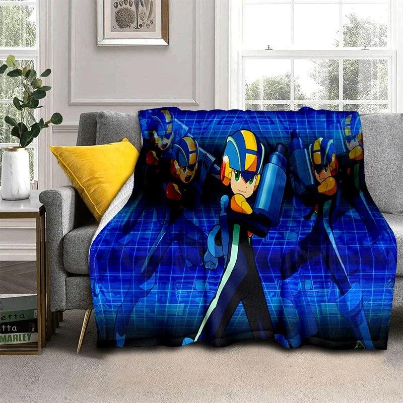 Retro Games Megaman Rockman Cartoon Blanket,Soft Throw Blanket for Home Bedroom Bed Sofa Picnic Travel Office Cover Blanket Kids
