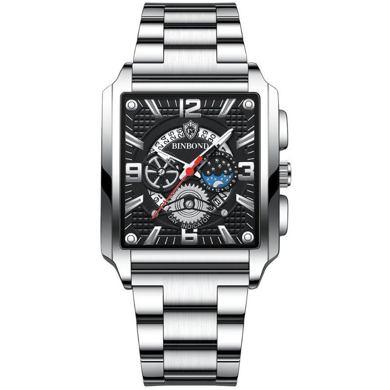 Binbang BINBOND Square Retro Men's Quartz Watch Multi-functional Luminous Waterproof Watch