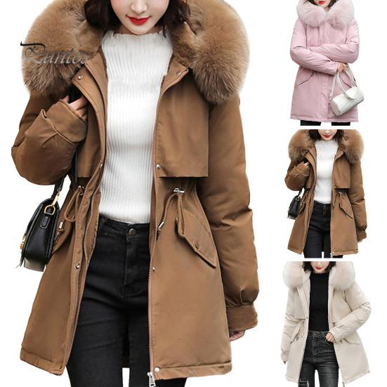 Hooded Women Coat Winter Jacket with Faux Fur Collar Soft Fabric Warm Fashionable Zipper Closure for Autumn Versatile