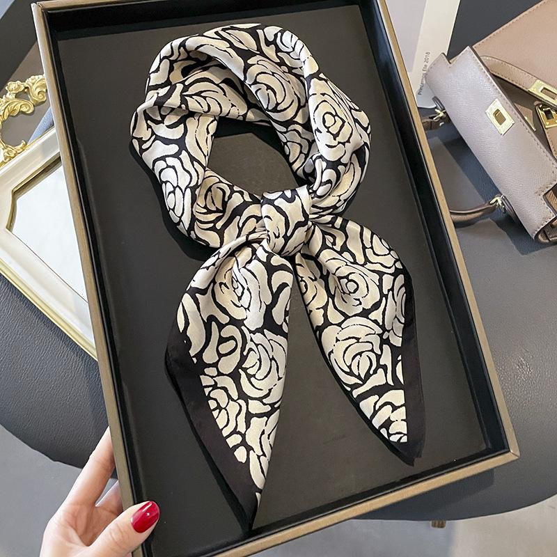27" Black White Polka Dot Square Scarf Elegant Style Thin Silky Neck Scarf Casual Decorative Hairband For Women