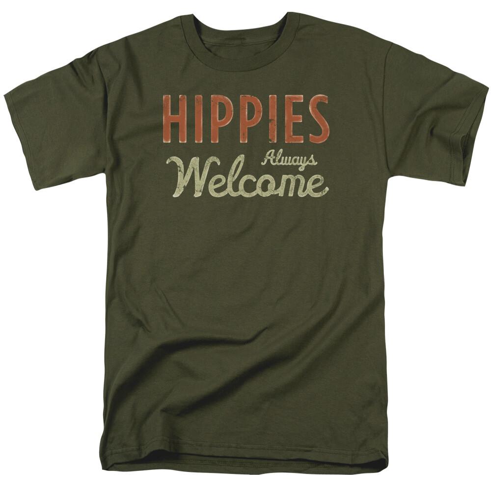 Woodstock Hippies Welcome T Shirt Mens Licensed 60s Festival Tee Military Green M