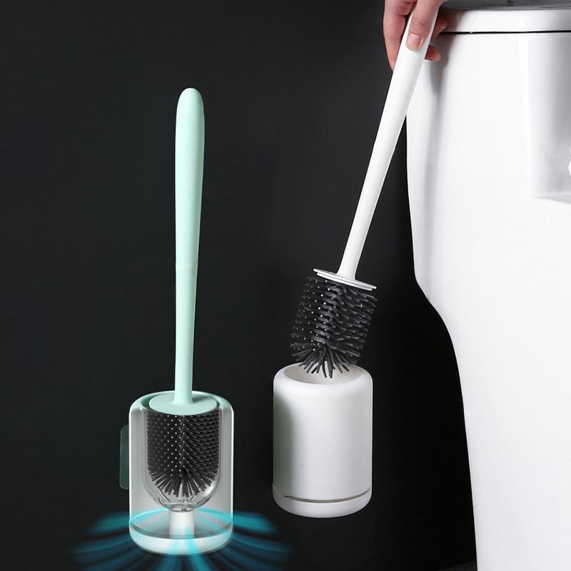 Silicone Toilet Brush Wall Mounted Breathable Holder Soft Bristle Odor Free Bathroom Toilet Cleaning Supply