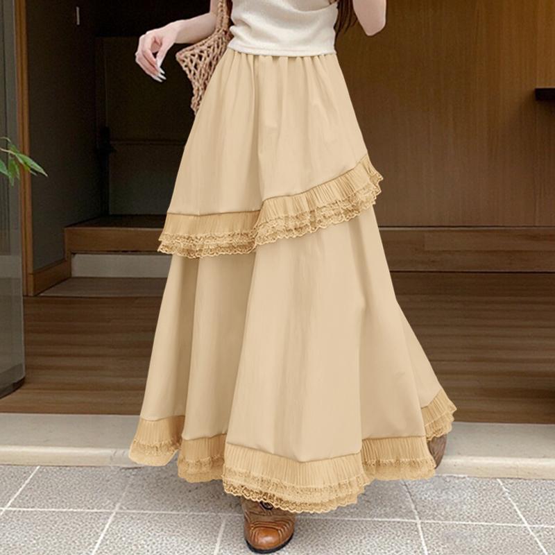 

ZANZEA Жіночі повсякденні довгі спідниці вільного крою з еластичною талією та мереживною вставкою XL хакі