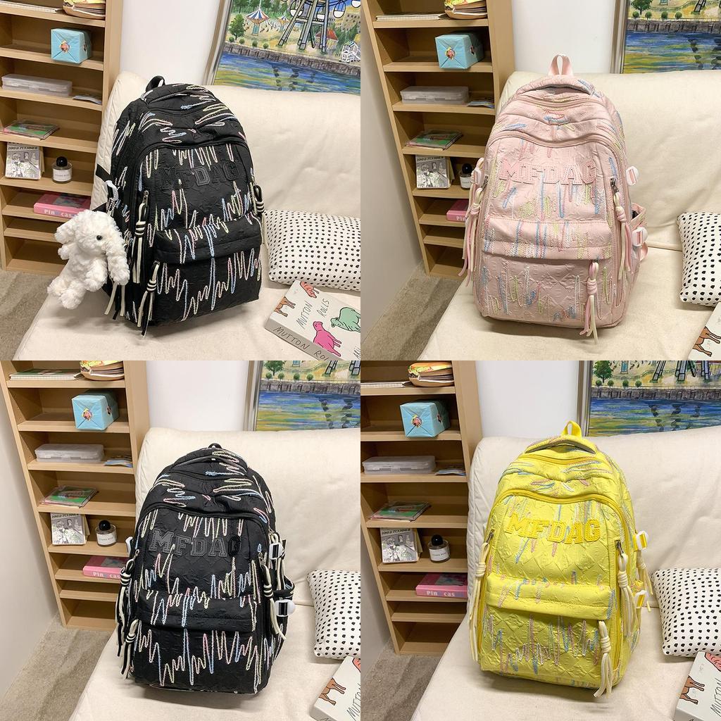 Girls Nylon School Backpack With Letter Pattern And Top Handle For School And Travel