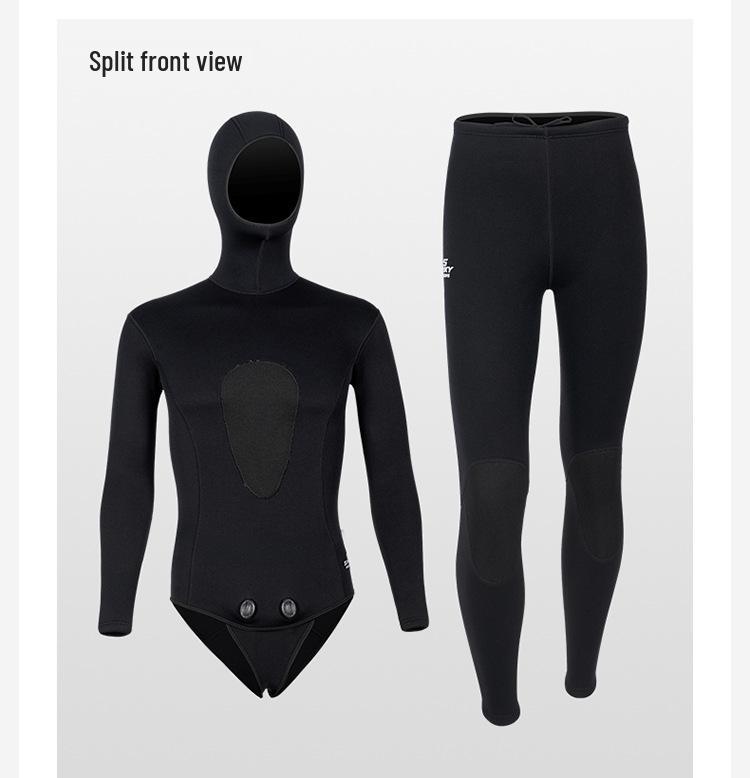 3mm Two-Piece Wetsuit with Hood for Warmth In Hunting, Snorkeling, Freediving, Surfing, and Ice Sports.