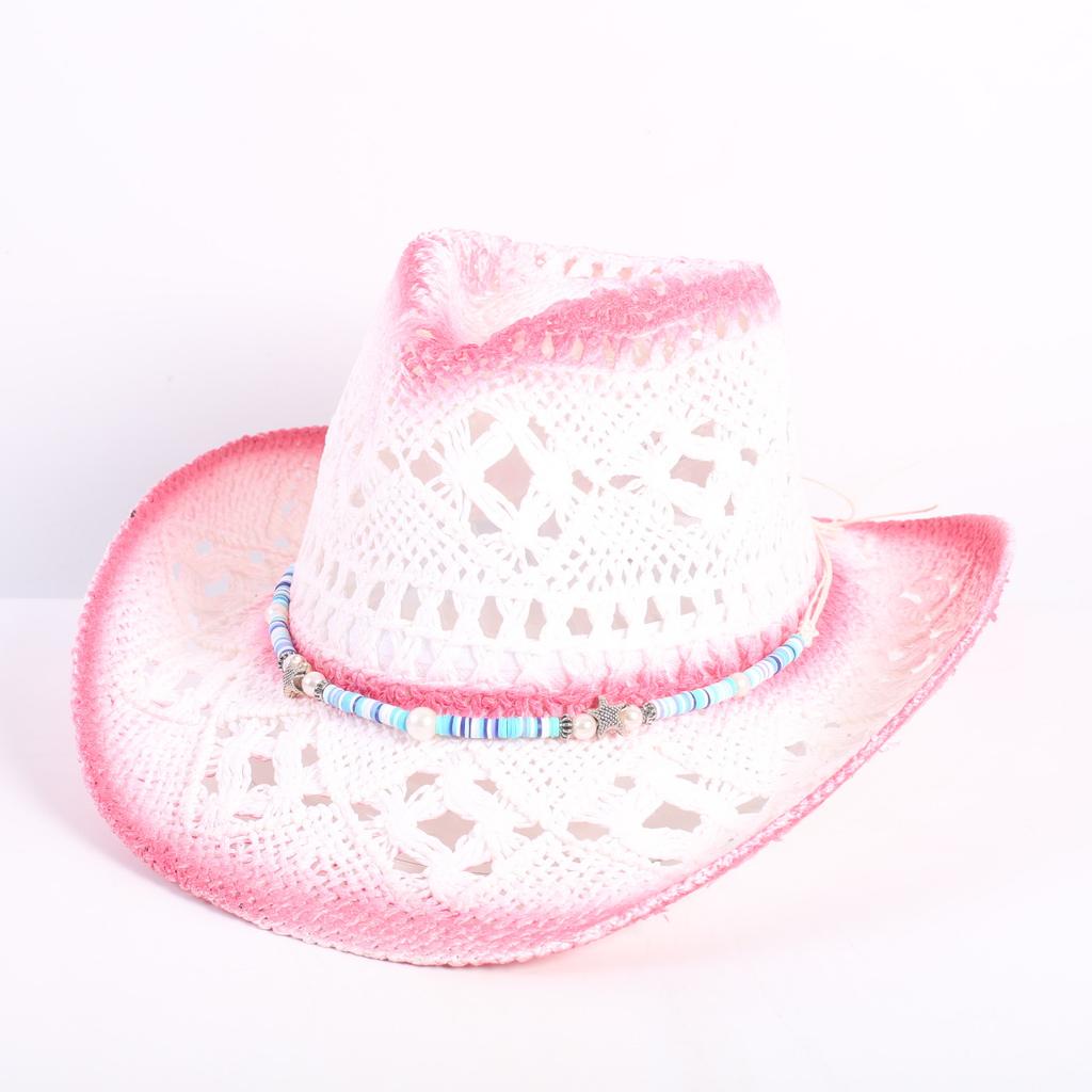 Popular European and American fashion hollow woven hat straw hat men's and women's classic outdoor western denim straw hat