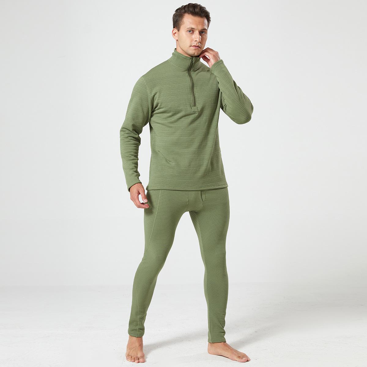 

2023 Мужской тактический термобелье Military Eagle - воротник-стойка, плюс бархат, теплый, эластичный, плотные длинные рукава XL зелёный