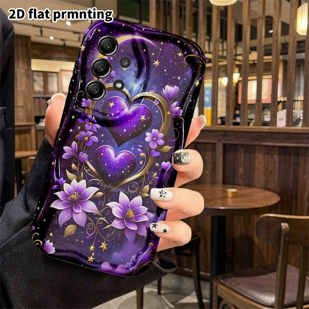 Phone Case: 2D Flat Samsung Galaxy A34 A35 M05 M06 S20 S22 S21 FE Plus 5G Protective Case, Purple Flower Starry Sky, Christmas and Halloween Gift