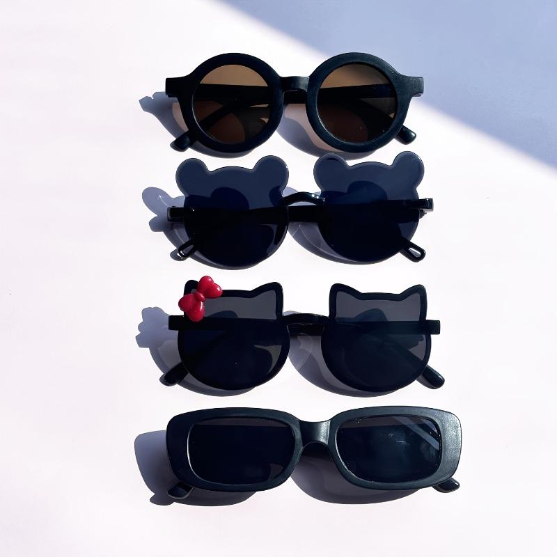 

4 шт. Милые очки модной формы с круглыми оправами и ушками медвежонка, идеально подходящие для вечеринок, дней рождений и праздничных подарков