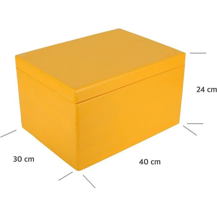 Boîte de Rangement en Bois Jaune 40 x 30 x 24 cm avec Couvercle - Creative Deco