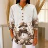 Women's Fashionable Button Collar Long-sleeved Christmas Print Pullover Top