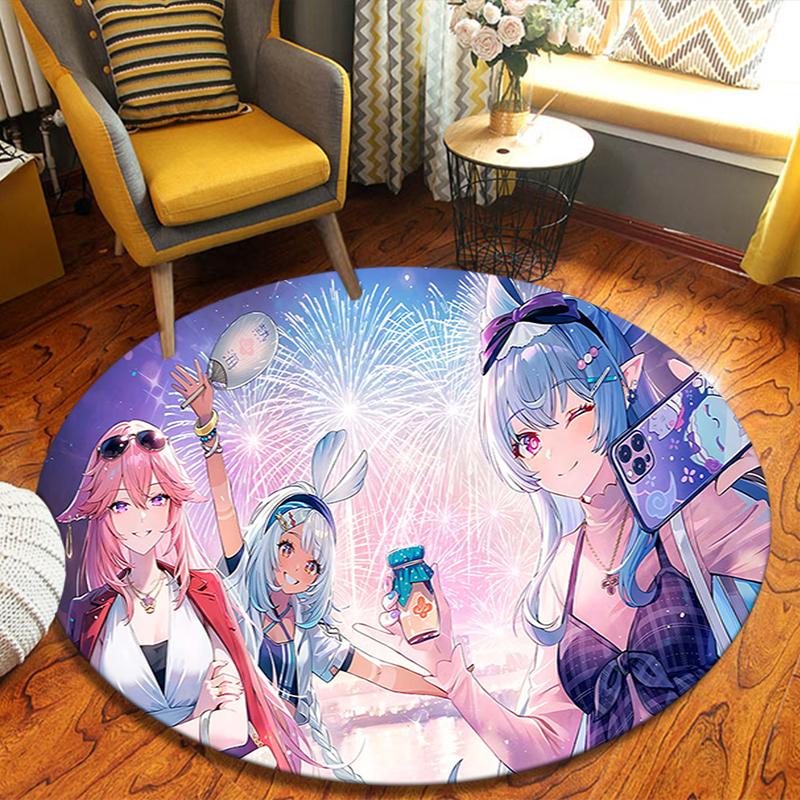 1Pc Galaxy Friends Adventure Flannel Round Rug Soft Non Slip Circular Office Carpet Floor Mat Bedroom Living Room Xmas Gift S1799