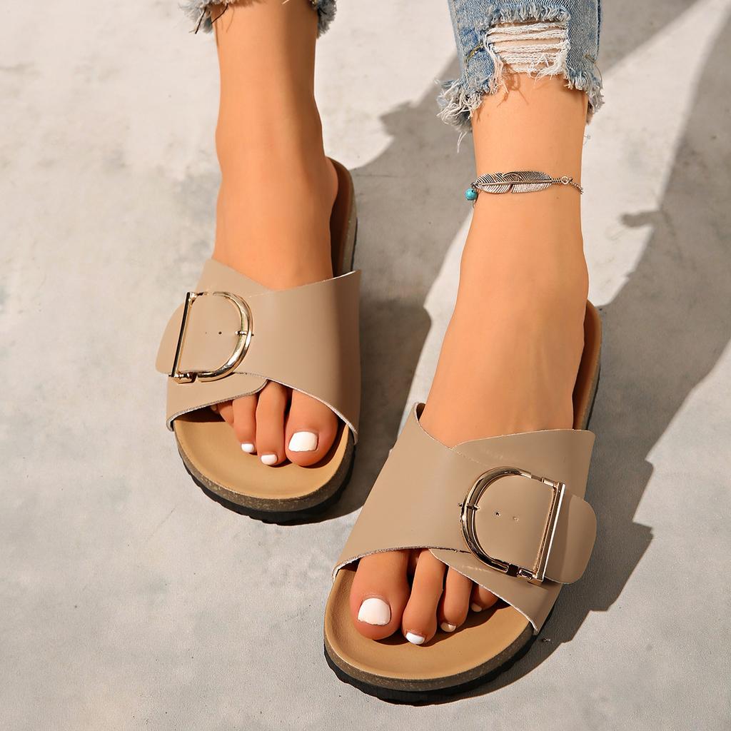 New One-word Slippers Women's 2025 New Beach Open-toe Casual Cool Slippers Women's European Beautiful Women's Large-size Women's Slippers