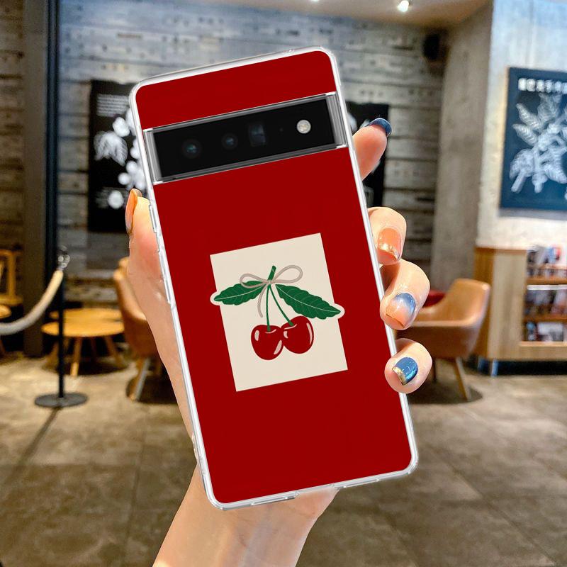 For Google Pixel 10 Pro Clear Phone Case Pixel 9 Pro XL Pixel 8 Pro 9A 8A 7A 7 6A 6 Pro Soft TPU Cover Red Cherry