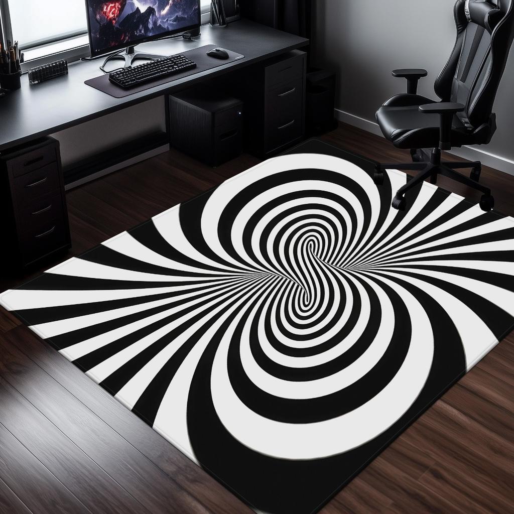 Optical Illusion Spiral Black White Crystal Velvet Rug Modern Abstract Design Living RoomDecorHypnotic Pattern FloorMat Artistic