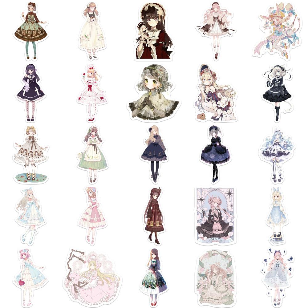 50Pcs/Set Lolita Girls Series 01 Stickers DIY Fashion Mixed Waterproof Doodle Decals Stickers