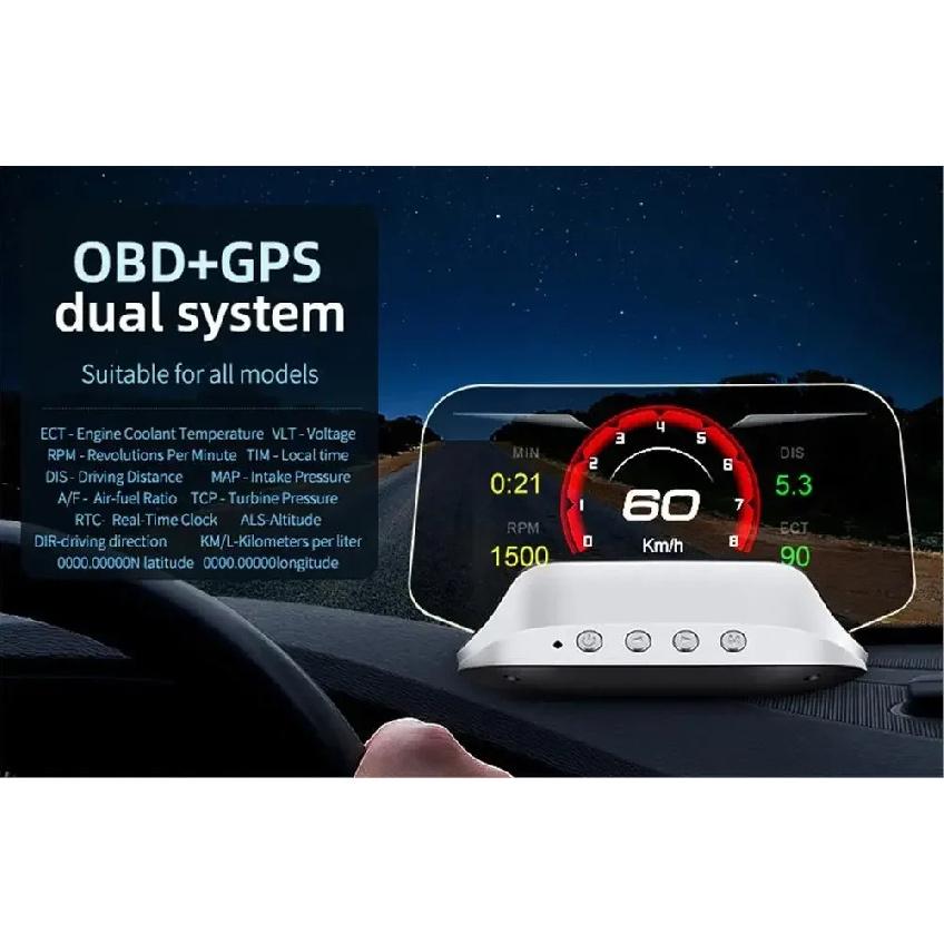 C3 Navigation HUD Speedometer Mirror OBD2+GPS Dual Mode OBD2 Head Up Display GPS HUD Digital MPH KMH Water&Oil Temp RPM Voltage