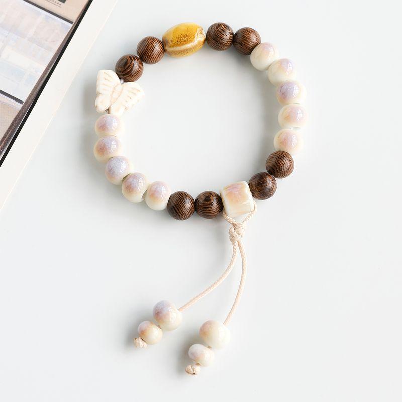 Retro Ethnic Style Jingdezhen Porcelain Beads Woven Carrying Strap Couple Hand Jewelry Student Ceramic Bracelet New Chinese Bracelet Women