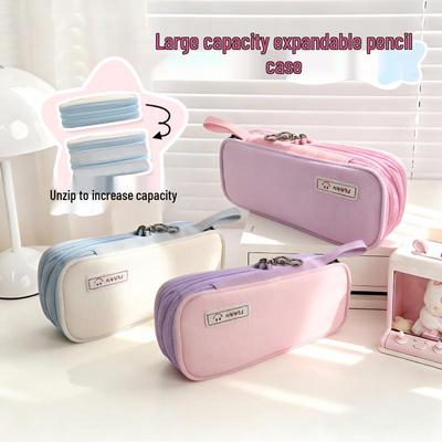 Three-Layer Large Capacity Ins Style Pencil Case - Creative, Stylish Stationery Box for Students
