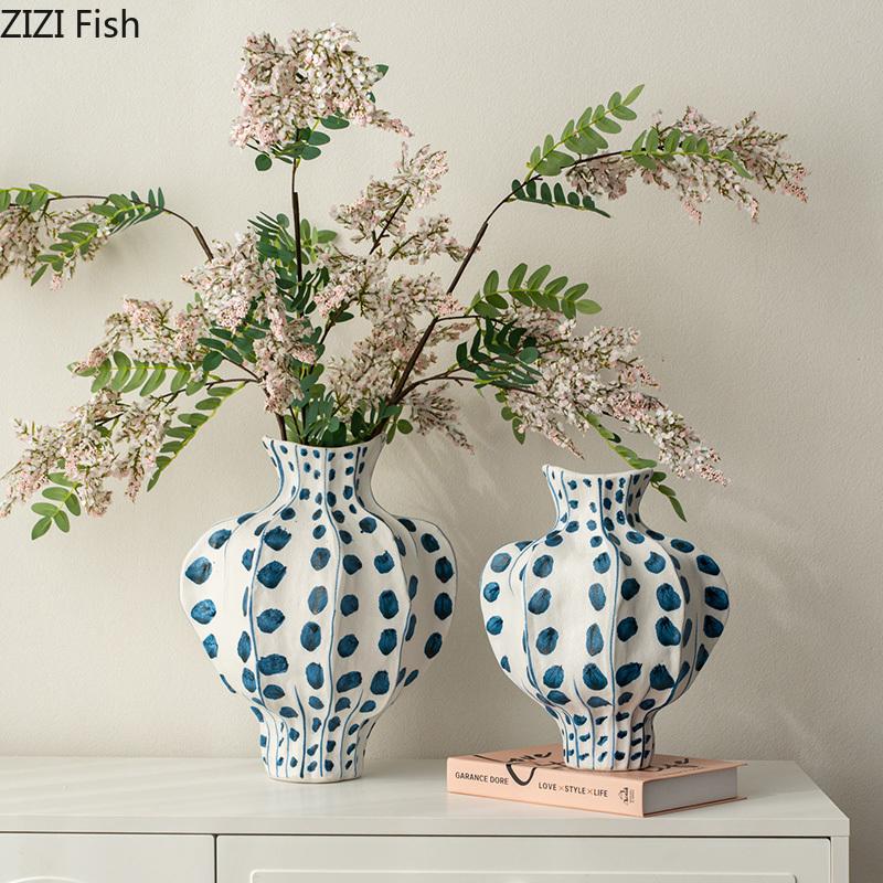 Handicrafts Painted Pattern Ceramic Vase Irregular Shape Flower Pots Table Decoration Flowers Arrangement Room Aesthetic Decor