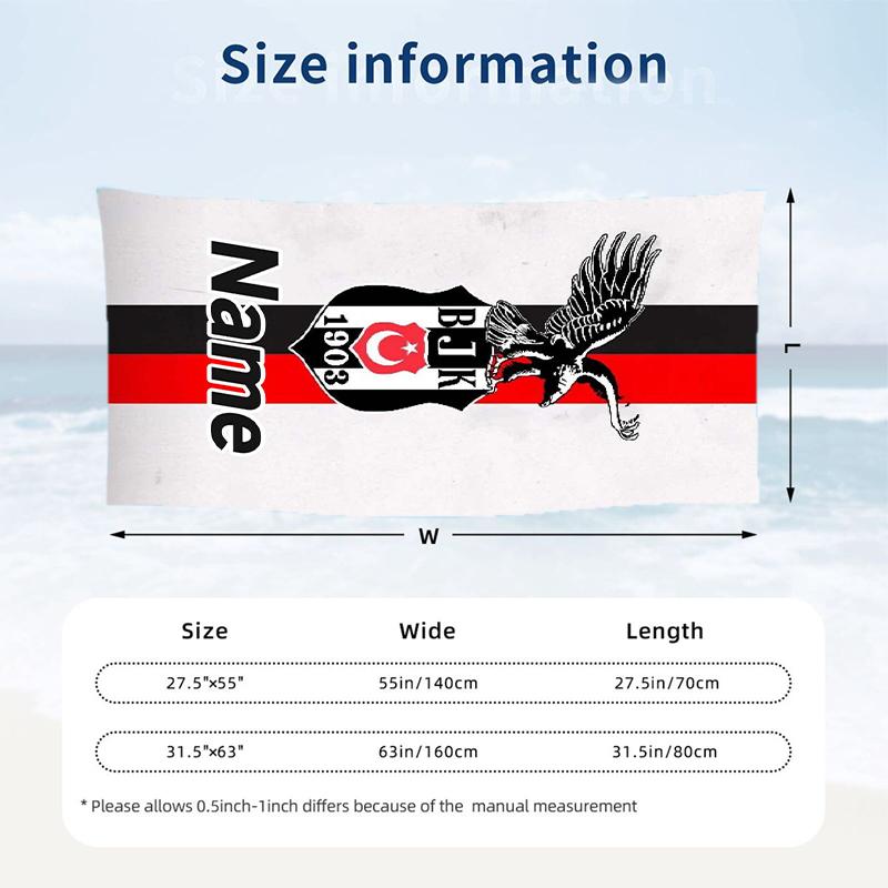 BJK FC Custom Name Printed Beach Towel Personalized Soft Towel For Swimming Beach Travel