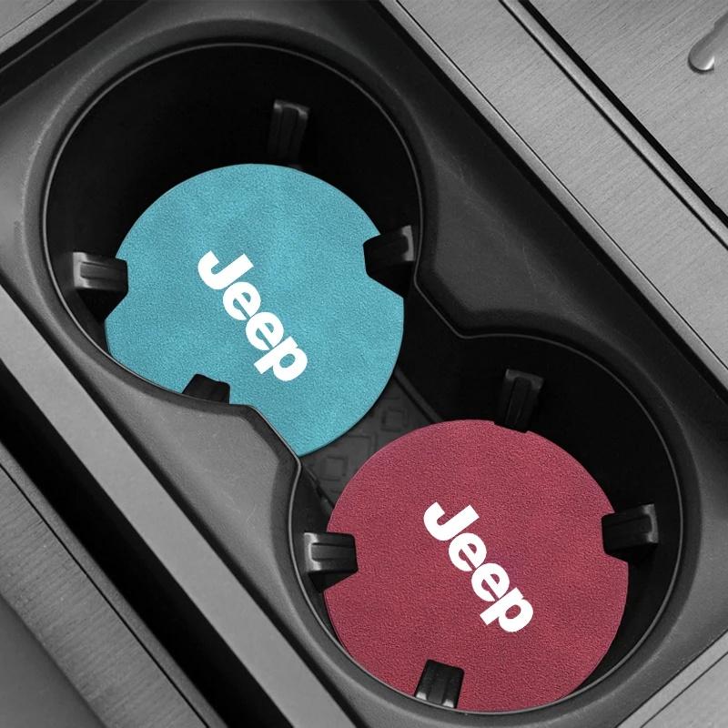 Heat Insulation Genuine Leather Car Cup Holder Coaster with Jeep Logo for Renegade Wrangler Grand Cherokee Auto Accessory ALP1