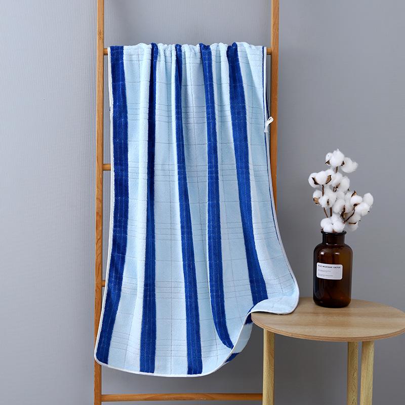 Quick-drying Coral Fleece Bath Towel Soft Thickened Absorbent Wide Striped English Hemming Beach Towel