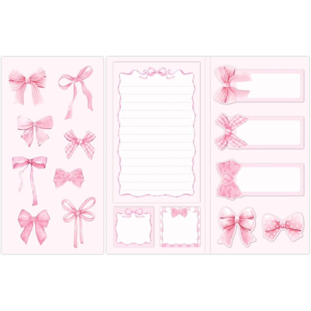 Pink Bow Animal Sticky Notes - Strong Adhesive, Reusable Creative Stationery Cards