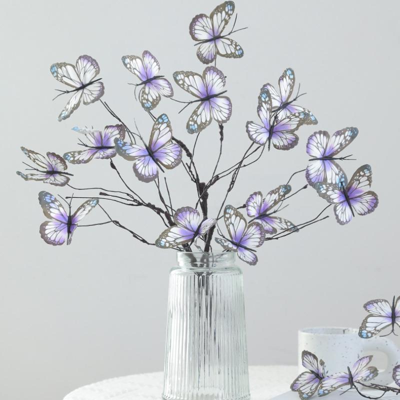 1pc Faux Plant Branch 5 Heads Butterfly Flower 47cm Home Decor Wedding Decoration Artificial Fake Flower
