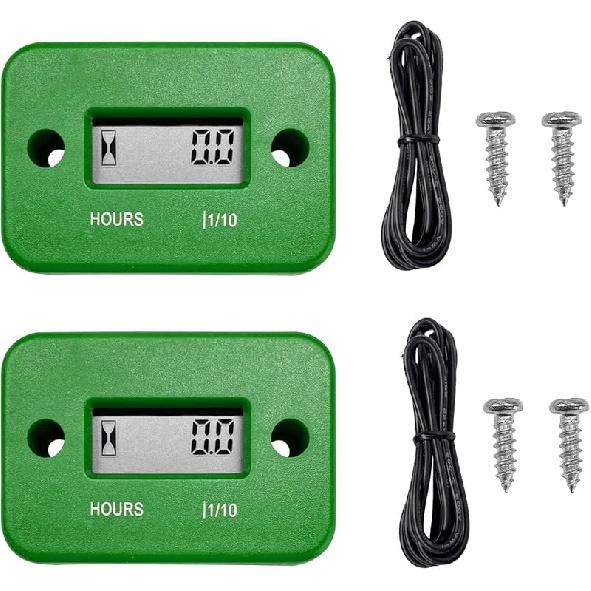 2 PCS Inductive Hour Meter, Waterproof 3V Vehicle Inductive Tachometer, Universal Induction Engine Tachometer for Gas Generator/Lawnmower/Motorcycle, зелёный