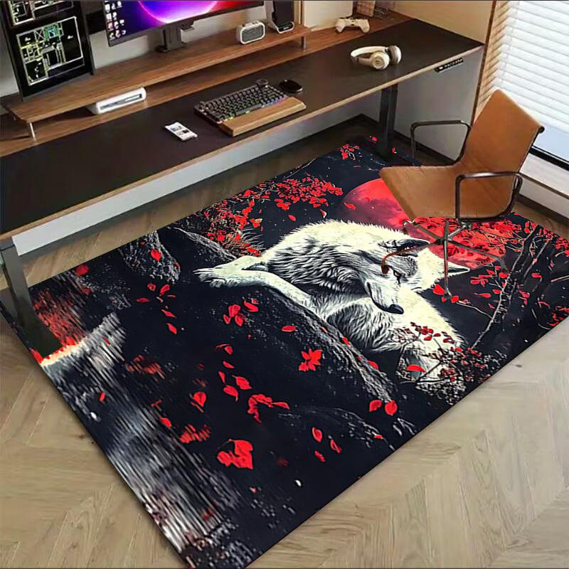1pc Wolf Moon Themed Rug for Home Decor, Non-slip Office Carpet, Chair mat, Outdoor Mat, Christmas and Halloween gifts-0731031