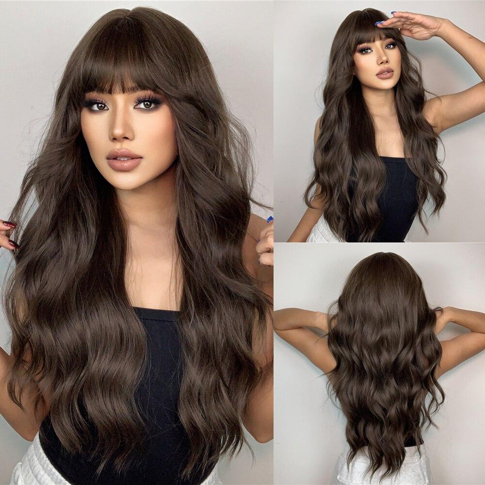 ALAN EATON Blonde lange lockige synthetische Perücken mit Pony Ombre Blonde Highlight Wave Perücke natürliche Frauen tägliches Haar hohe Temperatur