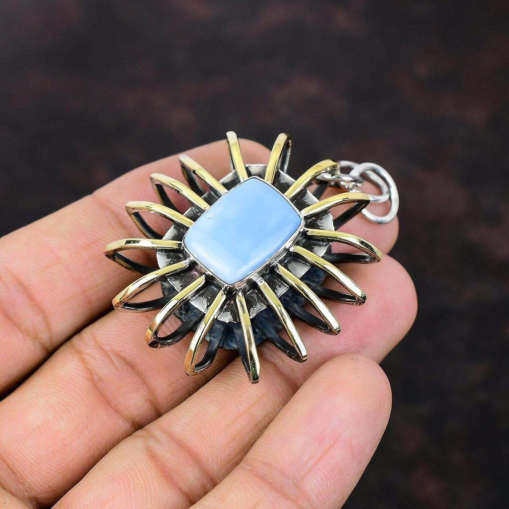 Pingente de opala azul Owyhee, pingente de prata esterlina 925, pingente de gaiola banhado a ouro 18K, joia feita à mão com pedras preciosas, presente para menina, pingente de pedra de nascimento