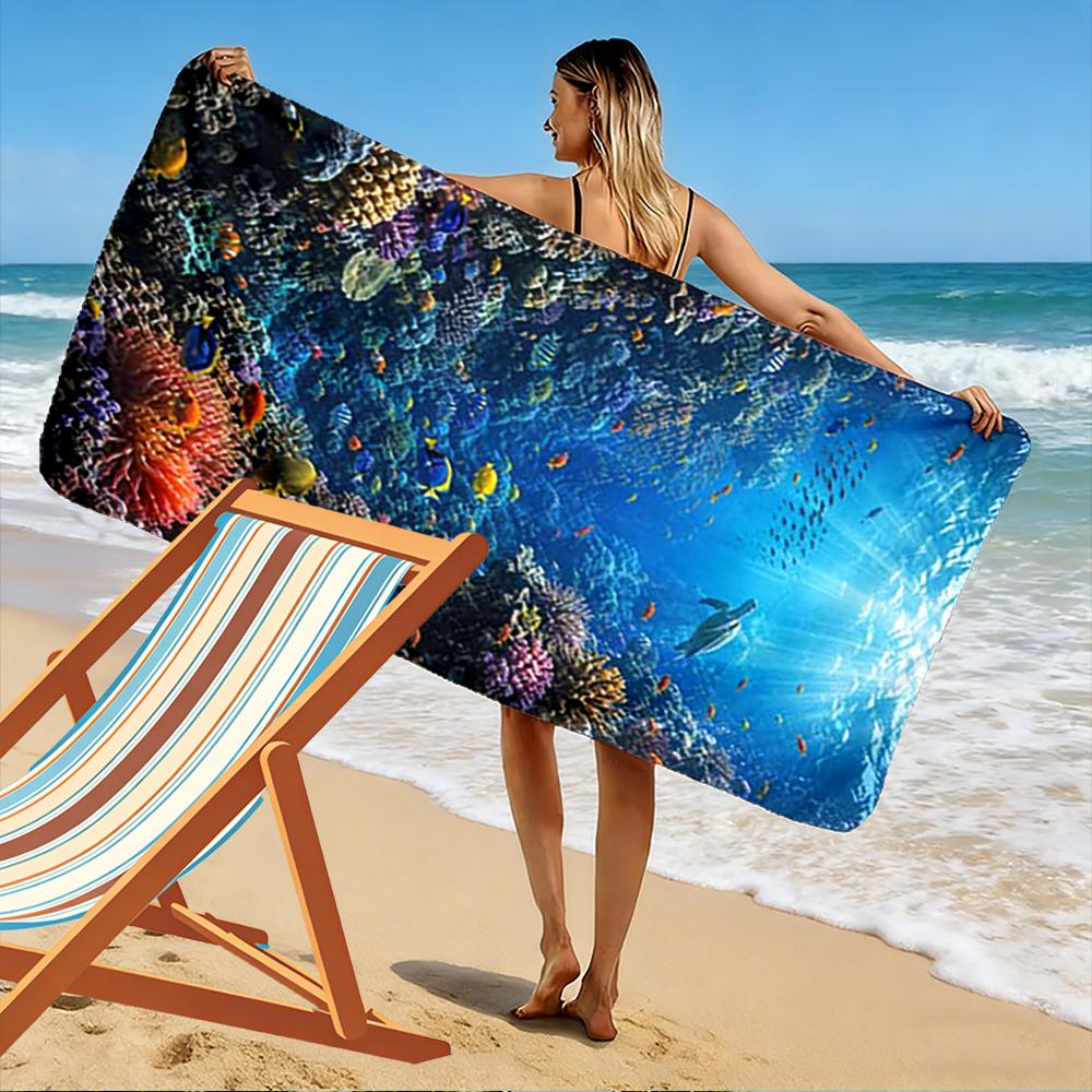 Underwater Coral Reef Scene Beach Towel Beach towel quick-drying for travel outdoor sports jogging beach and swimming