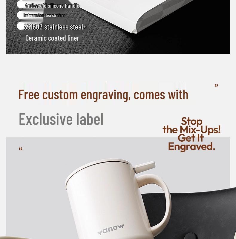 Vanow Insulated Mug with Lid: Stainless Steel Tea Infuser and Water Separation for Men and Women