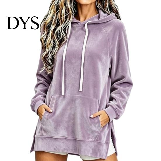 Autumn Winter Outfit Women Velvet Hoodie with Kangaroo Pocket, Long Sleeve Pullover Hooded Sweatshirt Sweatshirt, Loose Casual Drawstring Top for Fall