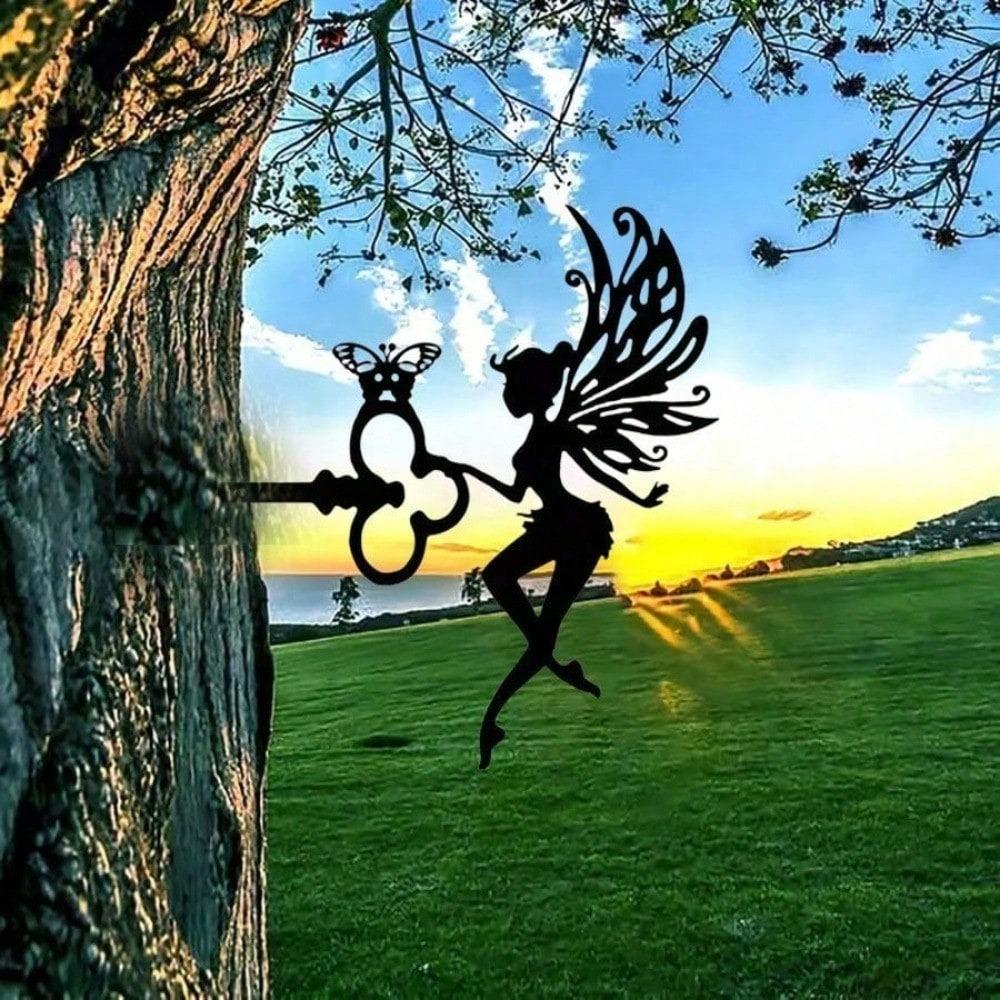 1 Piece Angel Metal Wall Art Outdoor Vintage Garden Sculpture Sentimental Yard Sign for Patio Lawn Birthday Housewarming Gift Durable Antique Finish
