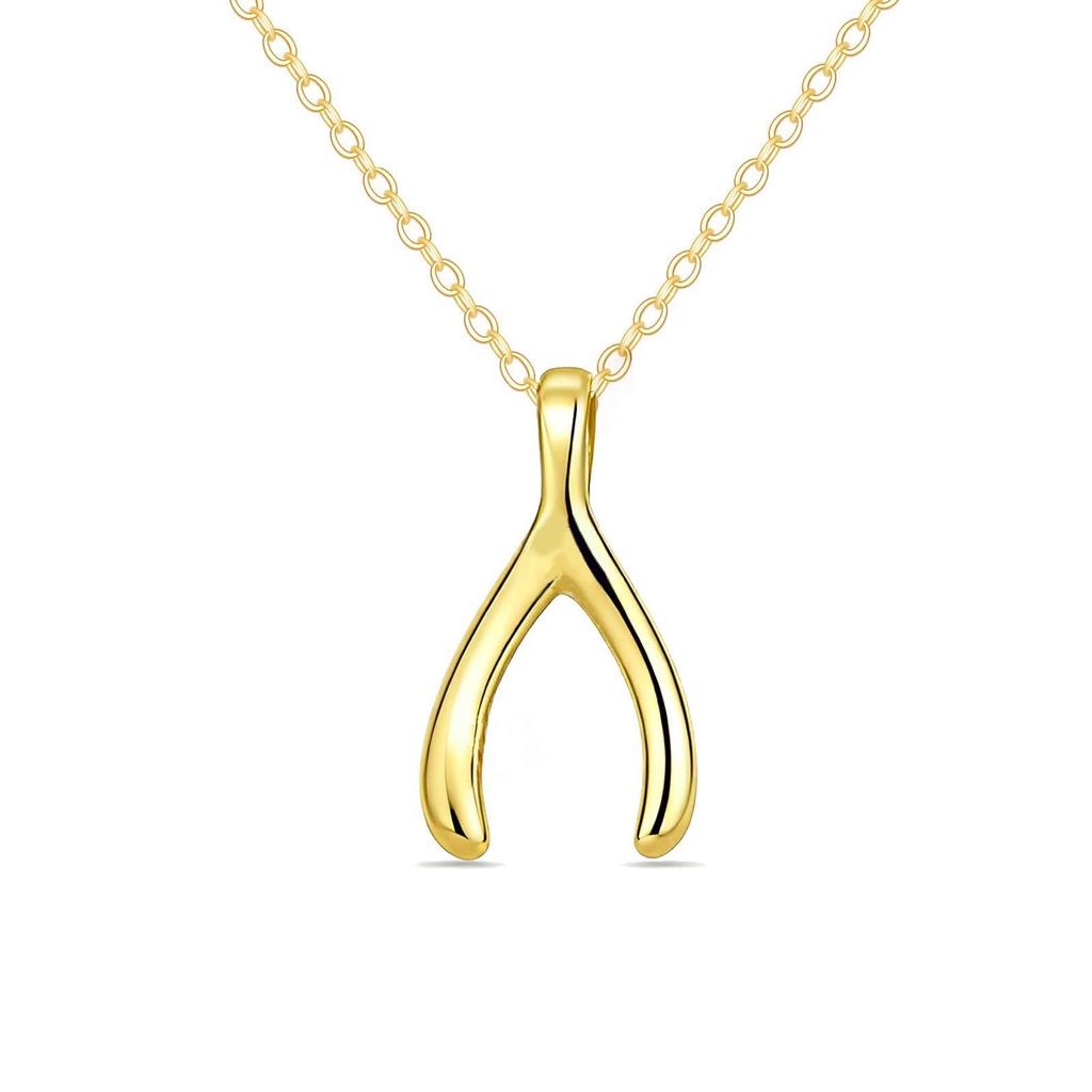 18K Gold Wishbone Y-Shaped Branch Pendant Necklace