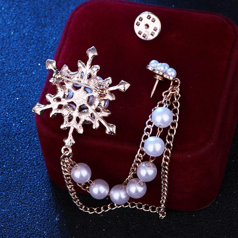 Diamond Studded, Ice Flower Pearl Snowflake Tassel Brooch, Women's Chain Snowflake Chest Flower, Korean Version Brooch, Pendant Accessories