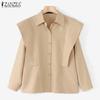 ZANZEA Women Shirt Collar Ruffle Long Sleeve Shirts